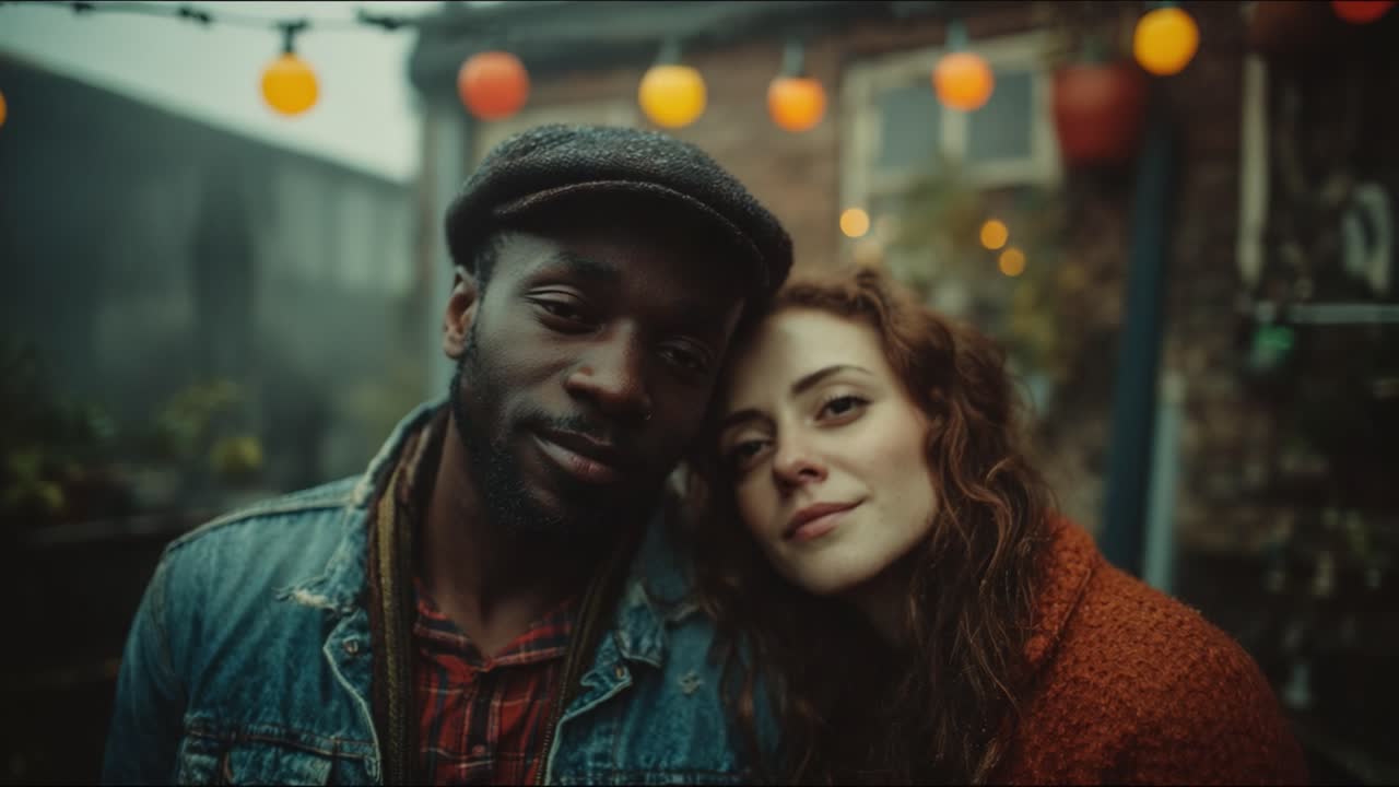 A Heartfelt Moment: Two Individuals Sharing Intimacy and Connection Amidst Soft Lantern Lights in a Cozy Setting Captured in a Series of Frames