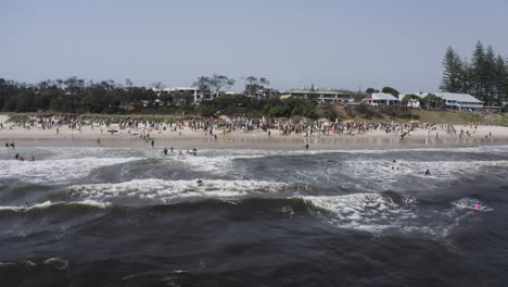 4k-Drone-shot-of-the-protest-against-norwegian-oil-company-at-Byron-Bay,-New-South-Wales,-Australia---2019