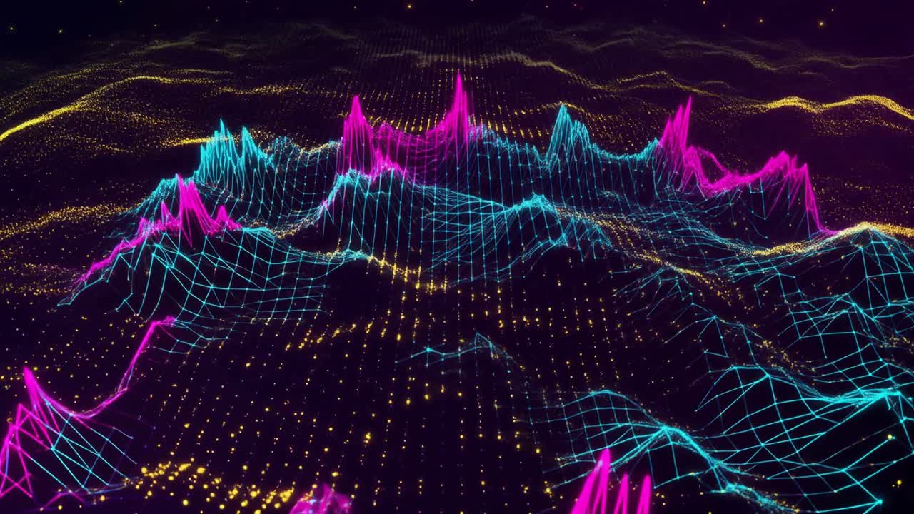 Dynamic Abstract Data Visualization with Glowing Grid and Waves