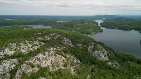 drone view of mountainous lakes in canadian wilderness