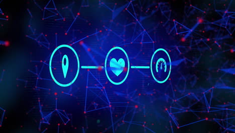animación de iconos con red de conexiones y procesamiento de datos