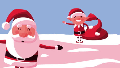 merry christmas animation with santa claus and elf