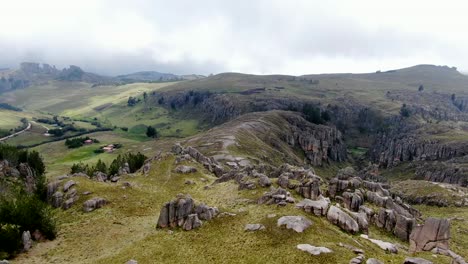 panoramic view of the rock formation on green hills in cumbemayo at peruvian city of cajamarca