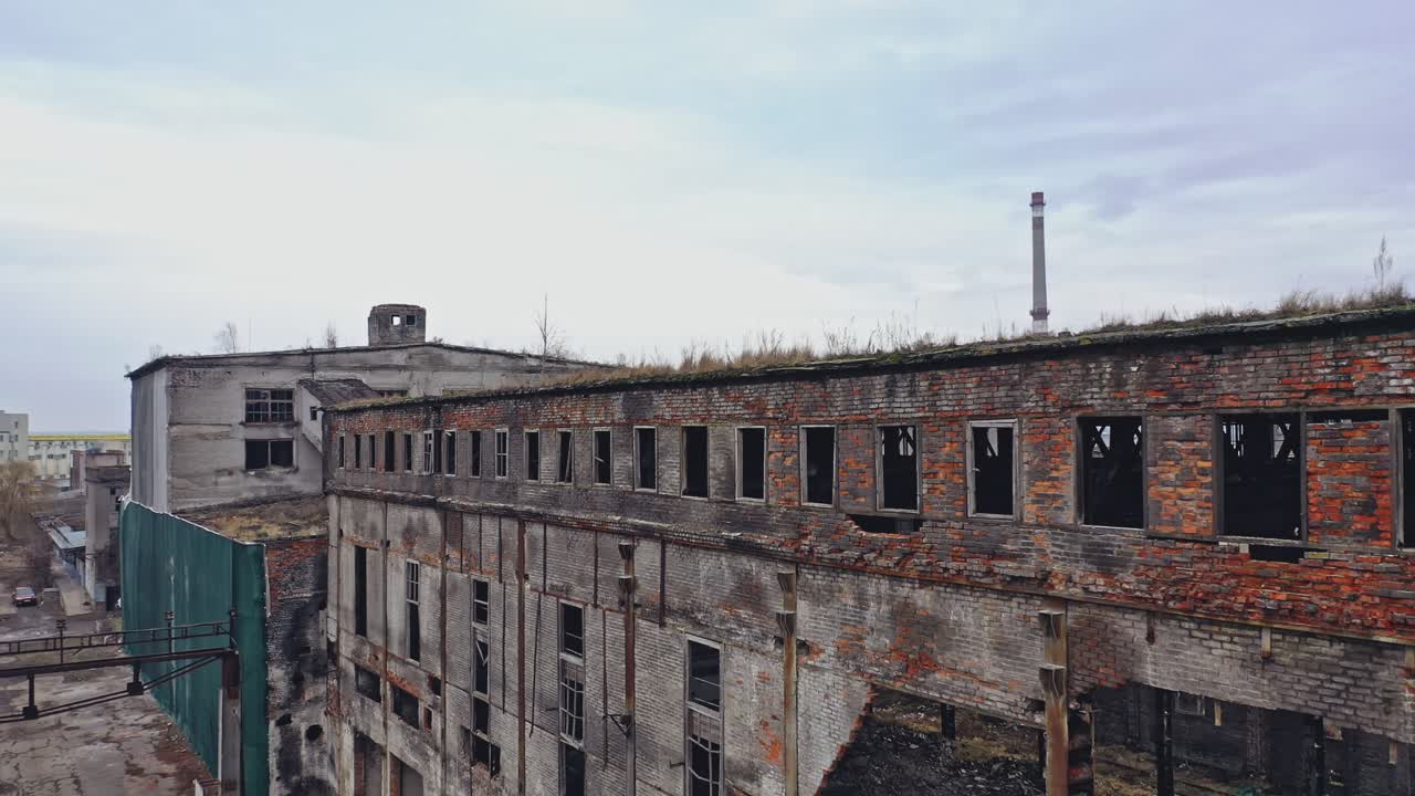 Ruins of an old factory. Old industrial complex. Aerial view