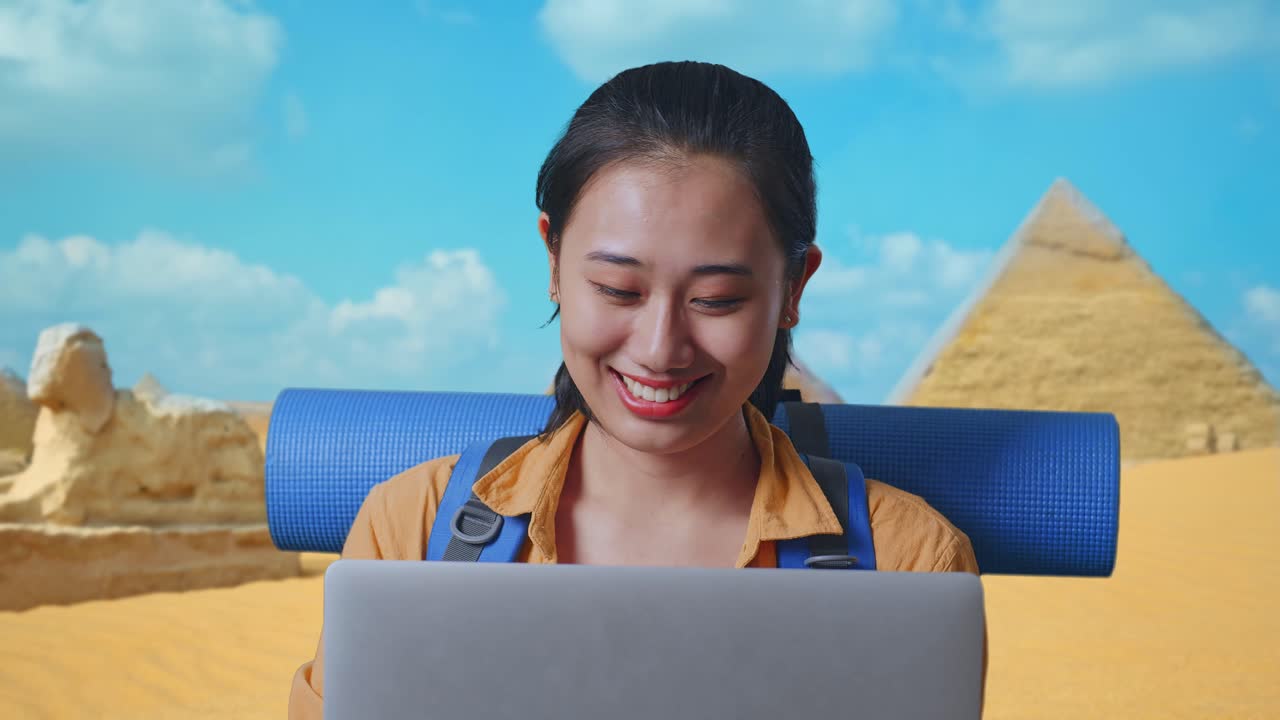 Young Woman Working on a Laptop in Egypt