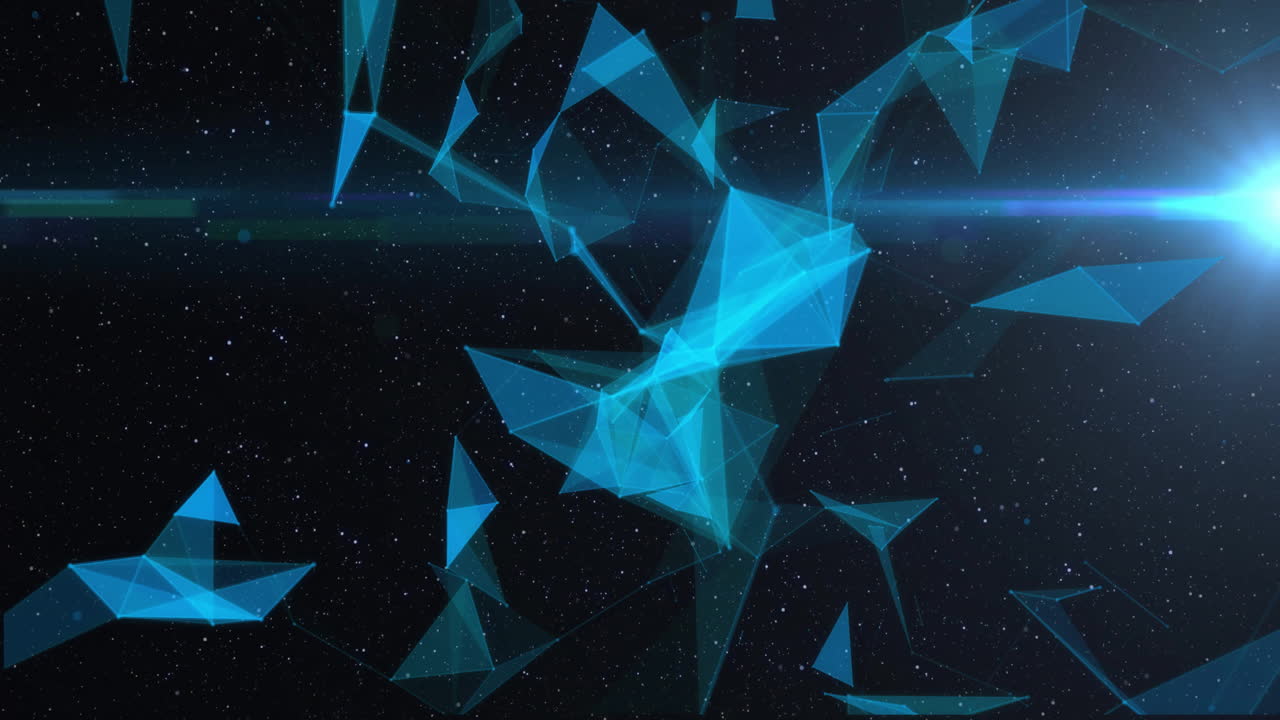 Animation of glowing light trails and connections moving over black background