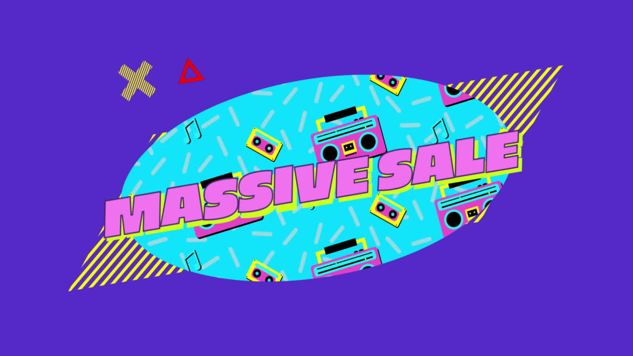 보라색 배경에 파란색 타원형으로 대규모 판매 그래픽