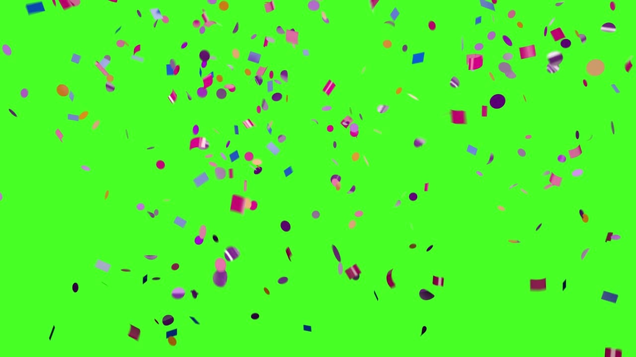 Coriandoli multicolori che cadono su schermo verde 4K