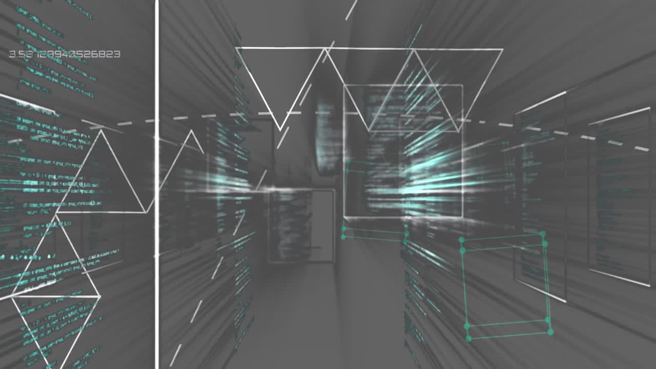 animación del procesamiento de datos y las formas sobre un fondo gris