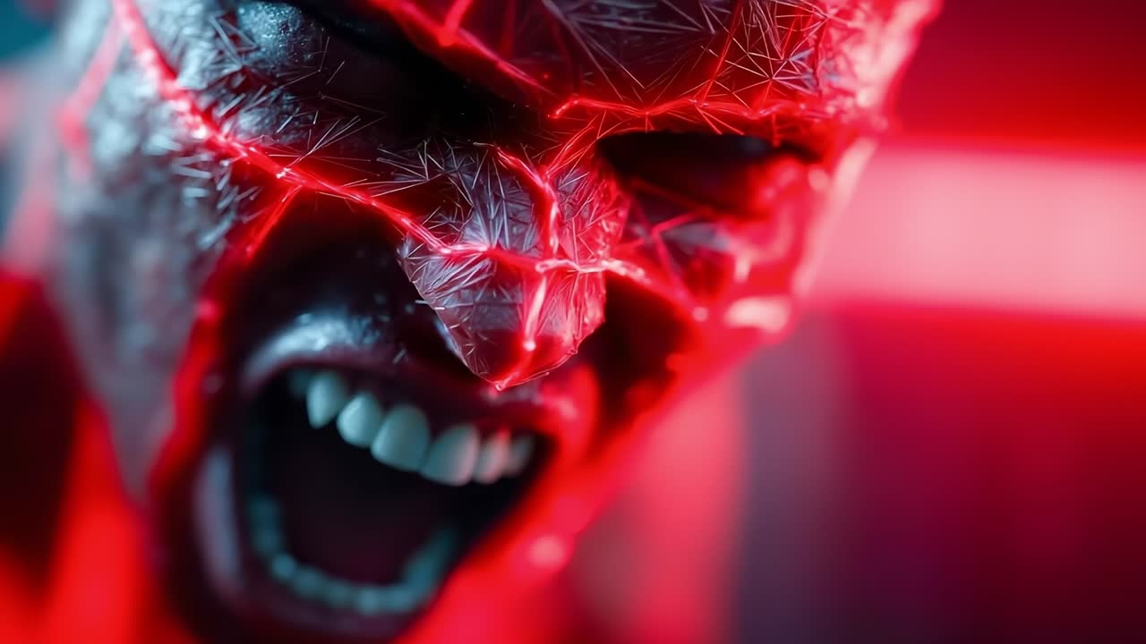 un primer plano de una persona con una luz roja en su cara