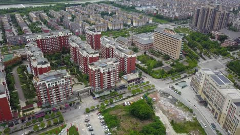 aerial shot of dilapidated buildings in lidung county, sichuan province, china, after the earthquake