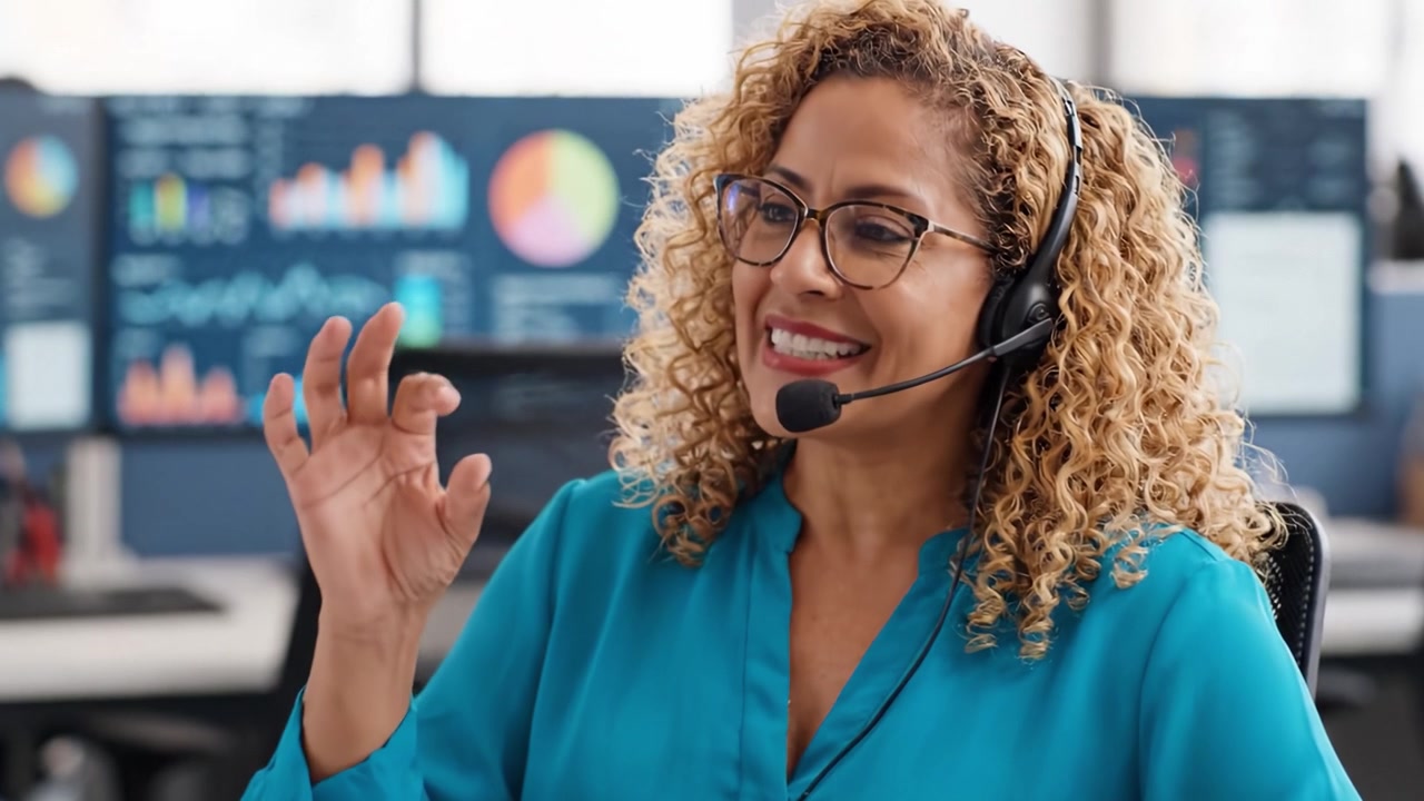 Addetto al servizio clienti cordiale che assiste i clienti con professionalità ed efficienza in un moderno ambiente d'ufficio.