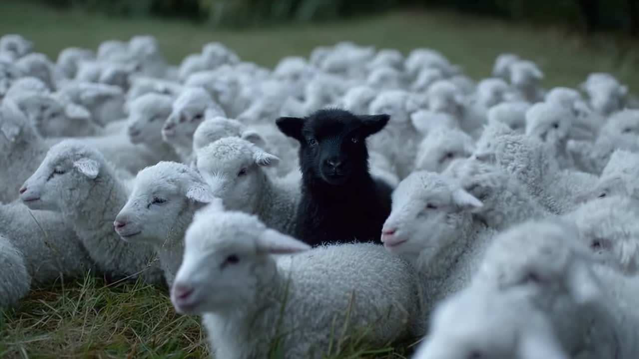 In a Sea of White: The Unique Contrast of a Black Lamb Amongst a Flock of White Sheep Captured in Stunning Detail