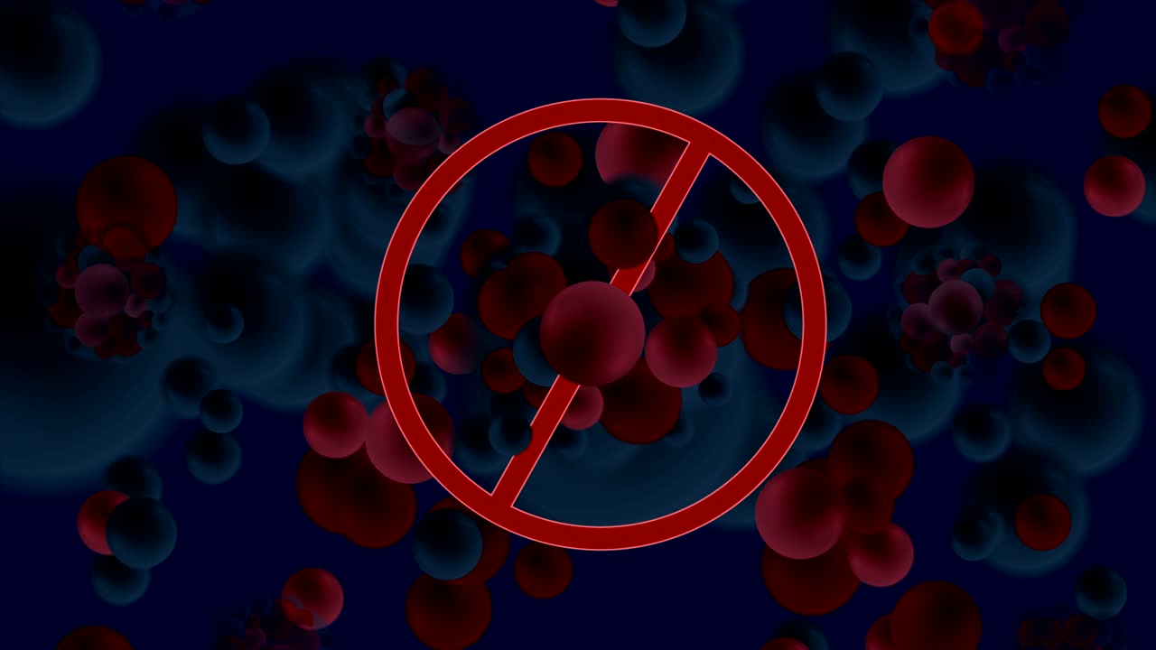 파란색, 어두운 빨간색, covid-19 박테리아 세포와 함께 추상적인 모션 배경