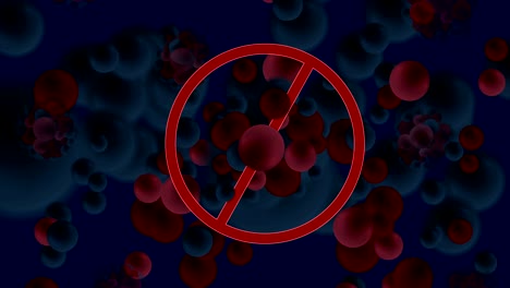 fondo de movimiento abstracto azul oscuro rojo con células de bacterias covid-19