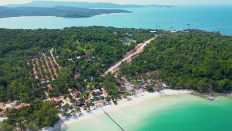 Exotic-white-sandy-beach,-clean-beautiful-ocean-water,-tropical-island-Cambodia