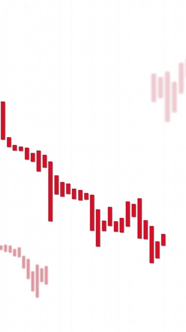 Red candlestick chart animates downward on white background, illustrating financial decline with smooth transitions