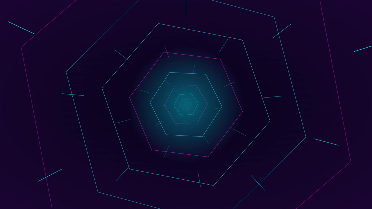 Abstract Motion Background with Pulsing Neon Hexagons
