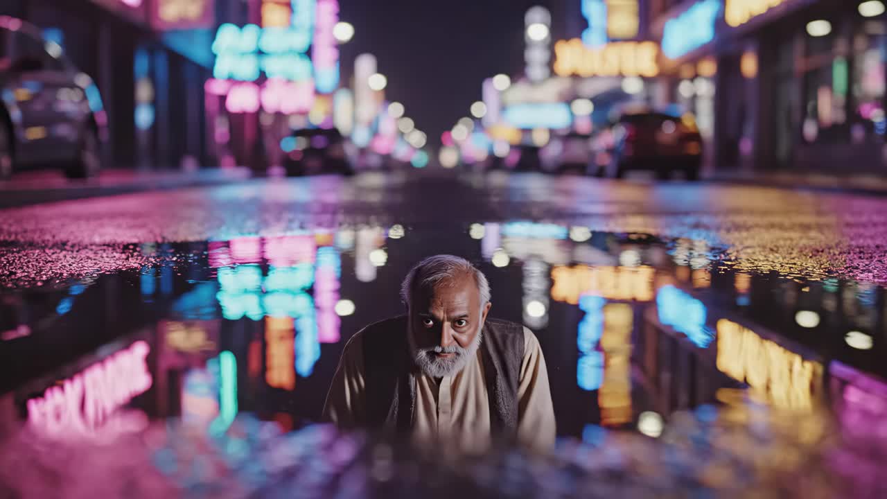 밤에 도시 거리의 반사