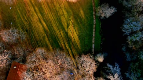 aerial birds eye view over area recreativa os pasos-aiazo in spain