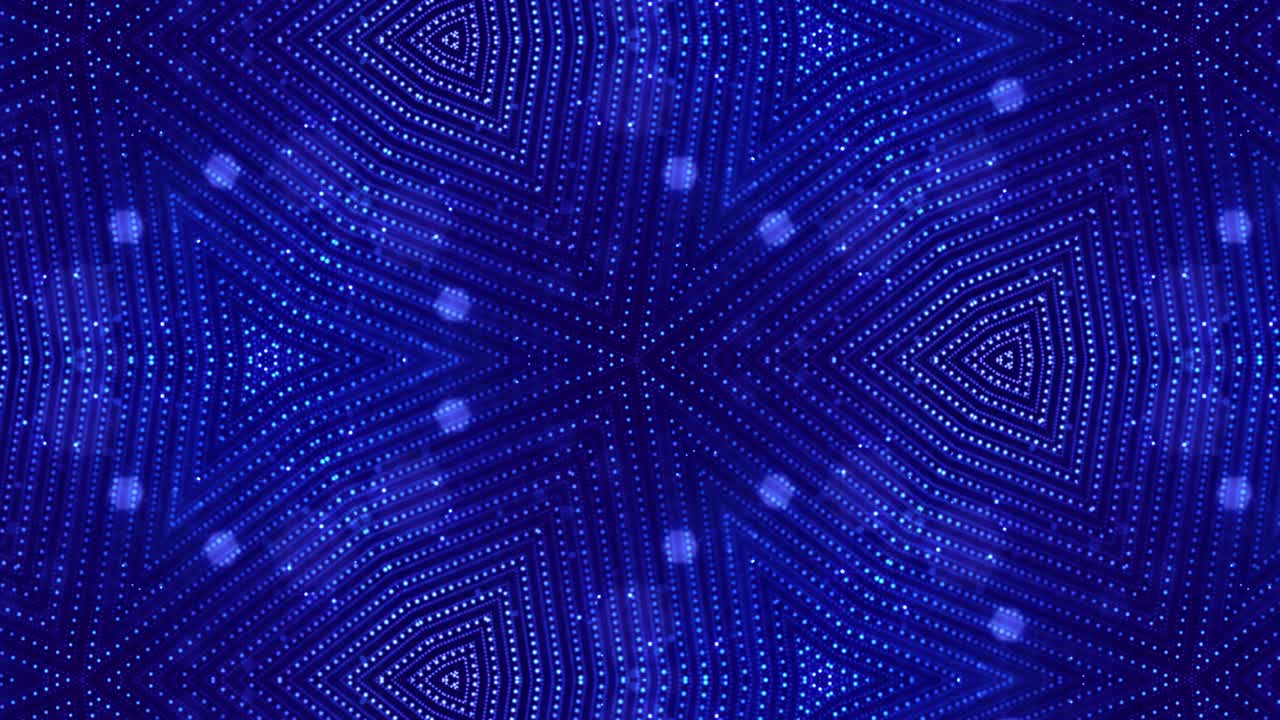 Kaleidoscopic abstract theme. 4k looped sci-fi 3d background with glow blue particles form lines, surfaces, pattern complex symmetrical structures