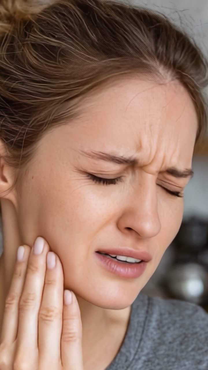 A Young Woman Experiencing Facial Discomfort and Pain, Highlighting the Struggles of Coping with Oral or Dental Issues in Everyday Life