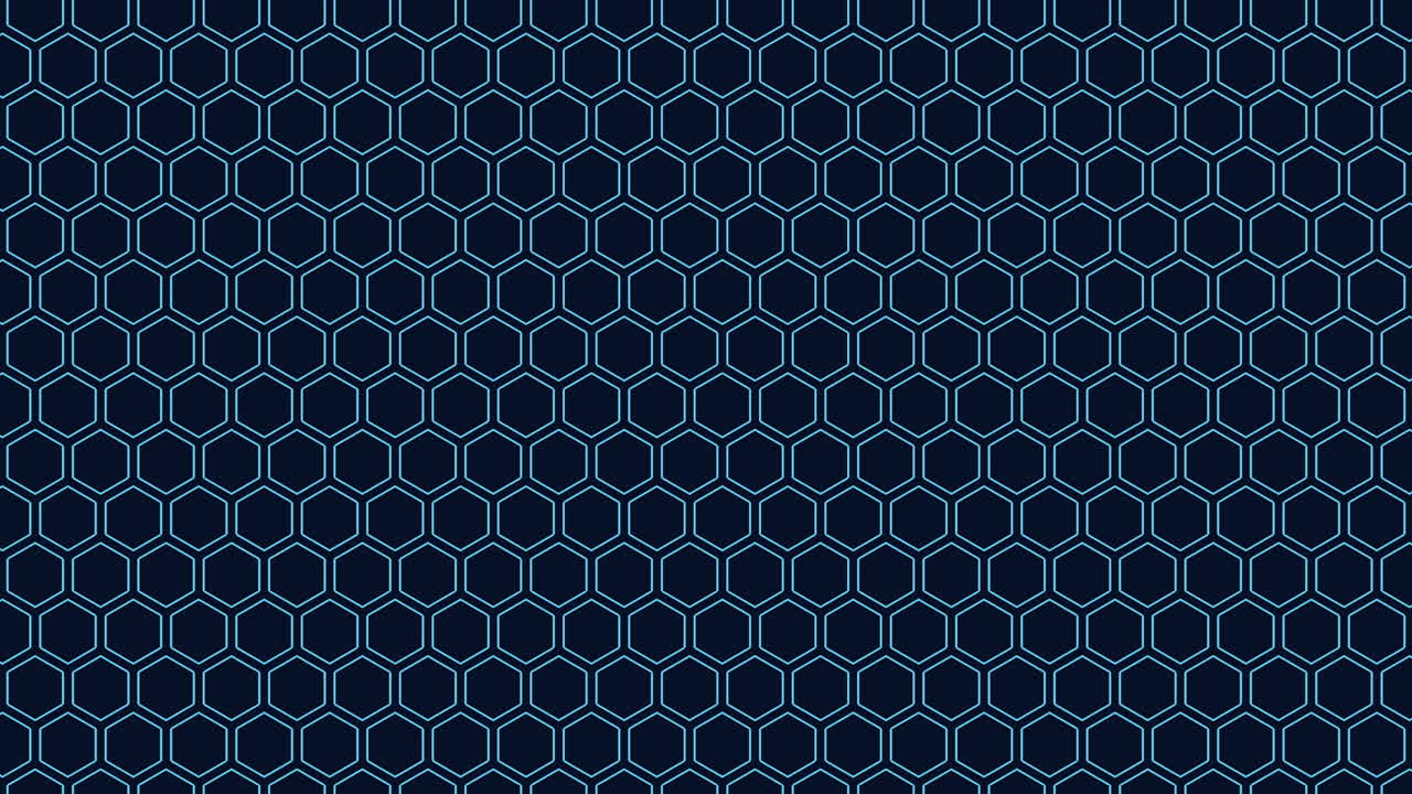 An intricate, repeating pattern of hexagons in varying shades of blue on a dark backdrop, creating a visually captivating and harmonious geometric design