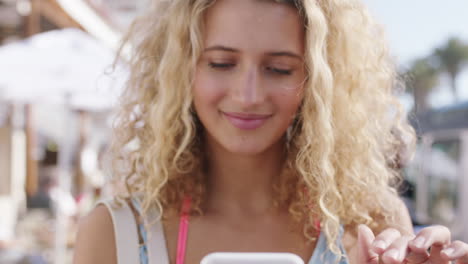 travel, summer and face of woman with phone