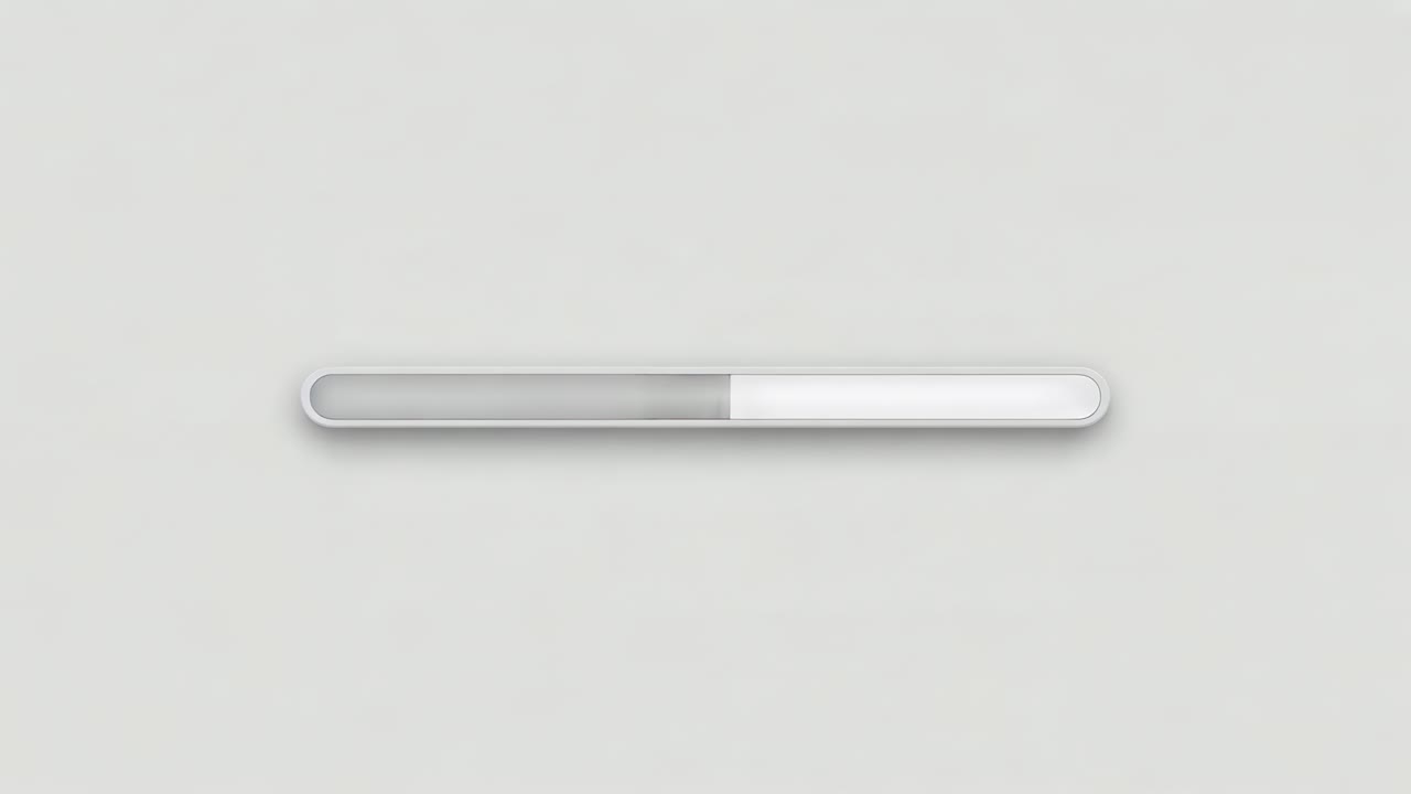 Animating loading bar on gray UI canvas, filling, resetting on end, showing load, white cap, shadow