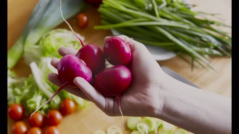 preparing a salad with radishes