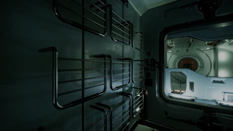 corredor interior de la nave espacial: escena de ciencia ficción futurista y oscura