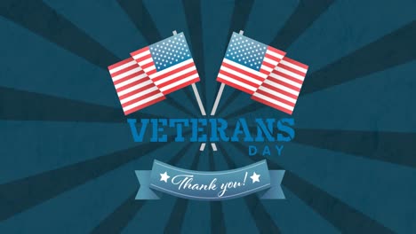 animation of veterans day text on blue background