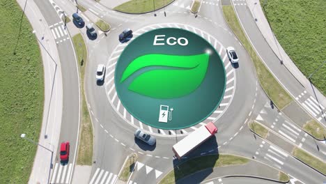 eco friendly cars vehicle animation logo on roundabout with electric hydrogen car traffic