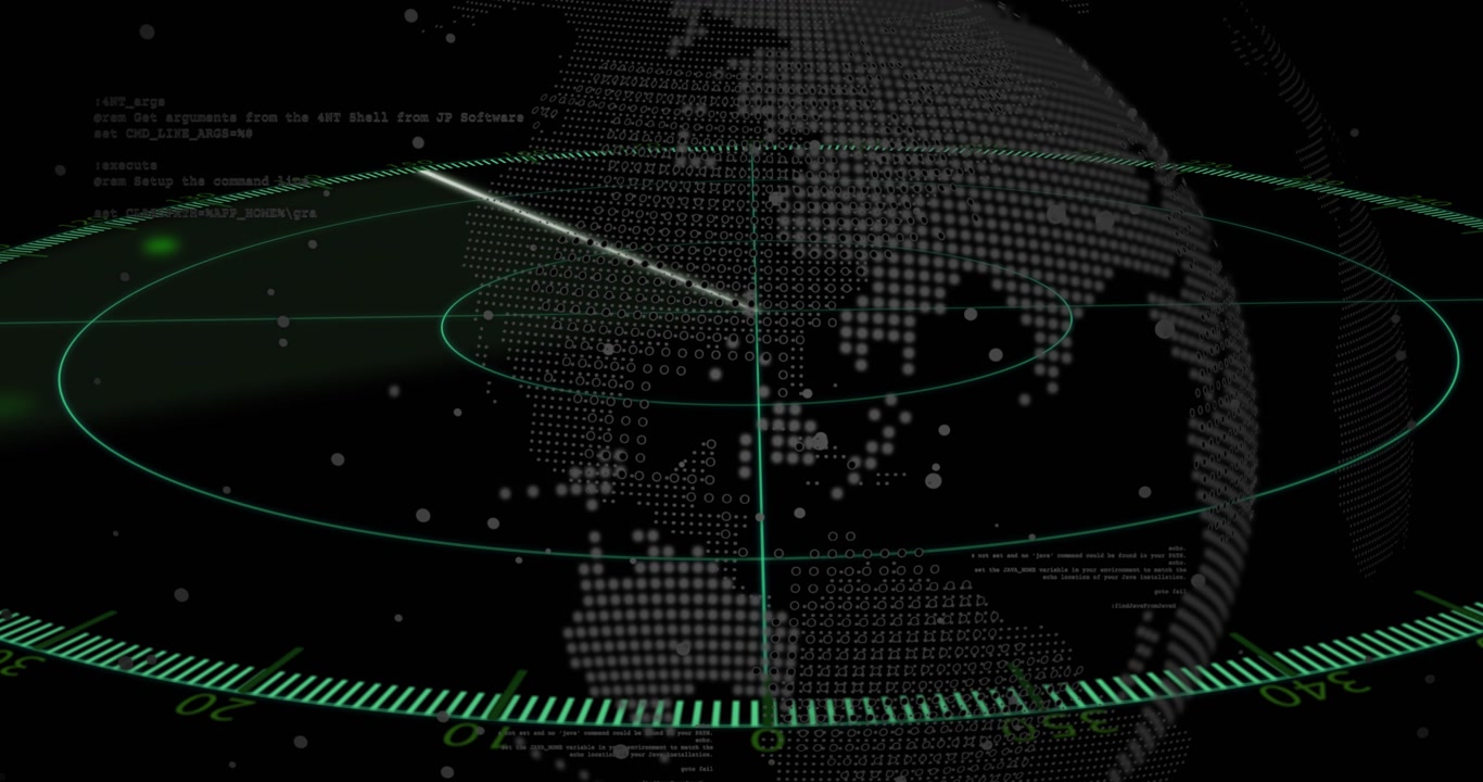 Scan beam appearing top-right sweeping holo globe rings in radar UI pulsing green blip for tracking