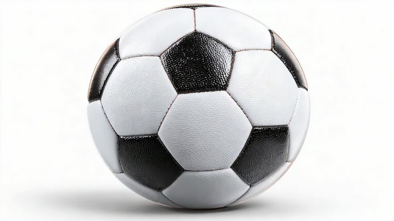 Una vista ravvicinata di un classico pallone da calcio bianco e nero che mostra la sua superficie ruvida, perfetto per gli appassionati di sport e che rappresenta lo spirito del calcio.