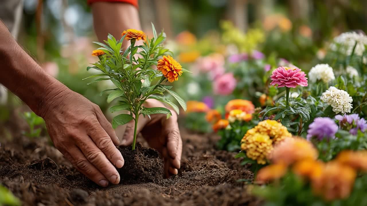 Plantando Malmequeres Vibrantes em um Exuberante Jardim de Flores: Um Passo em Direção ao Cultivo de um Espaço Exterior Colorido e Florescente