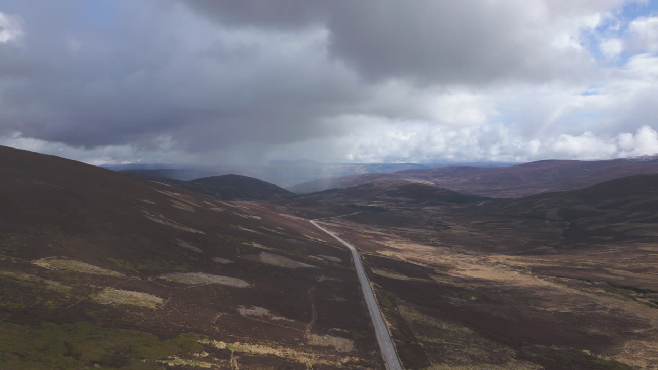 carretera remota en las tierras altas escocesas vista aérea panorámica