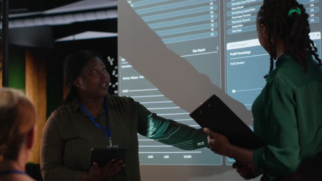 team of company analysts review feedback on data insights