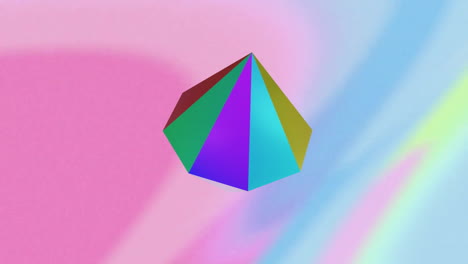 Animation-of-rotating-3d-metallic-diamond-shape-over-blurred-pastel-background