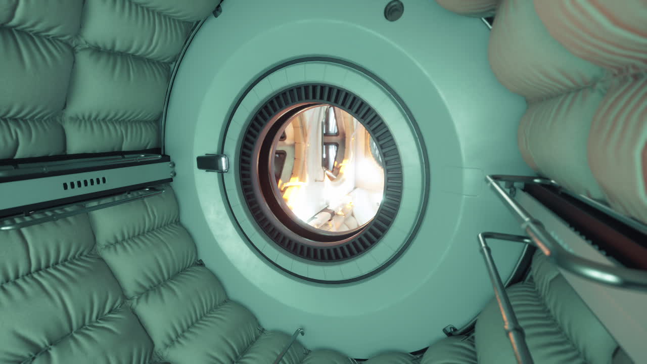 Interior view of a space station module showcasing advanced technology in orbit