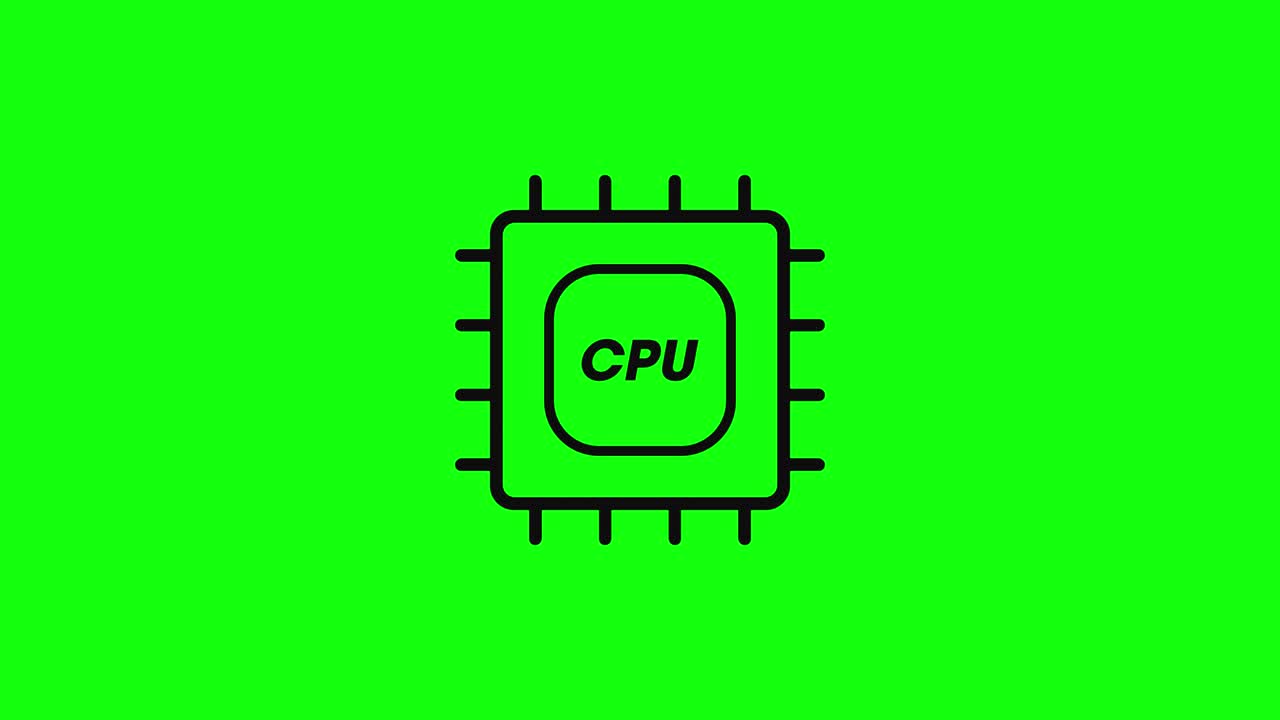 Transparent Black cpu electronic processor chip icon green screen 10 animations chroma key