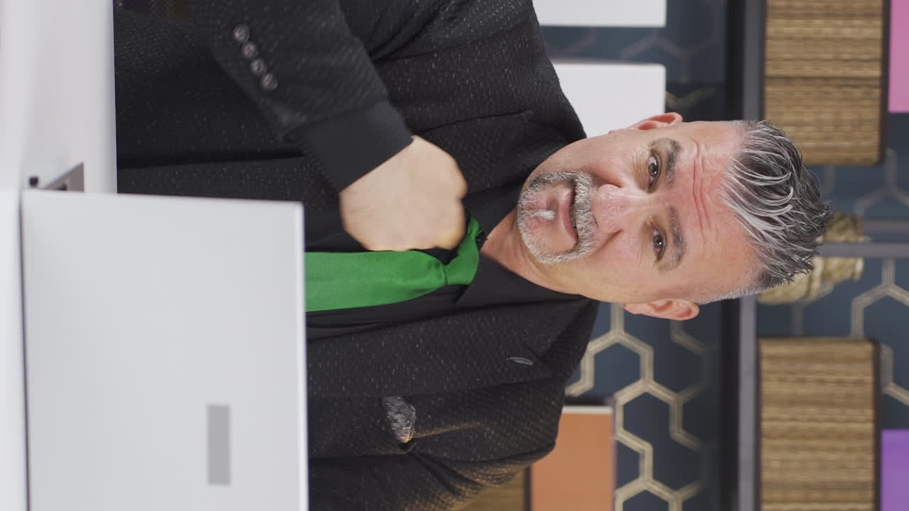 vídeo vertical del retrato de un hombre de negocios confiable y leal.