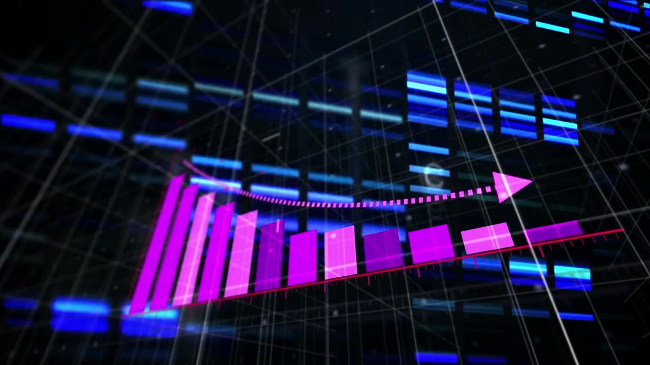 Animación de procesamiento de datos y formas sobre fondo negro