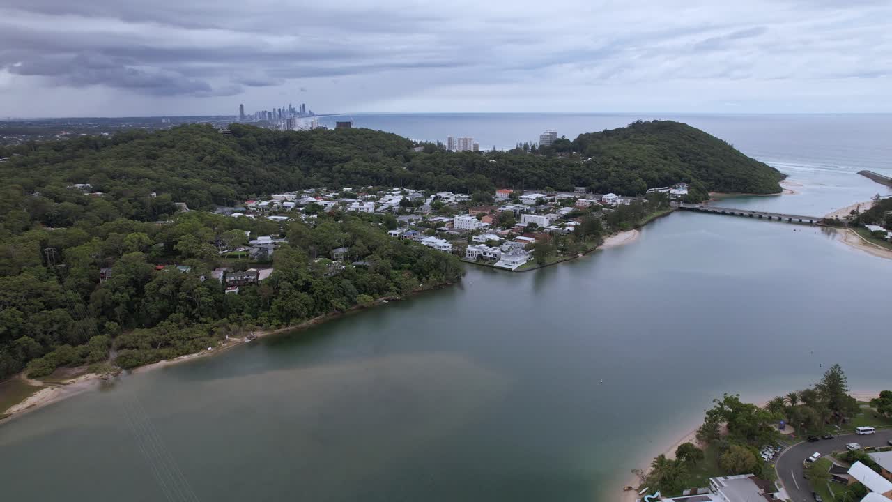 Tallebudgera Creek Calm Water And Shady Banks In South East Queensland, Australia. Aerial Drone Shot