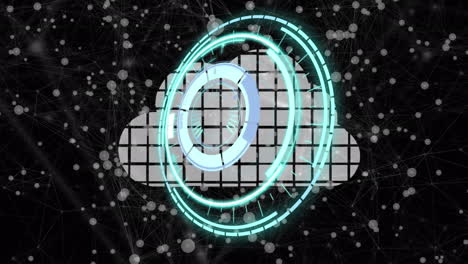 animación de escaneo de alcance y nubes digitales con red de conexiones
