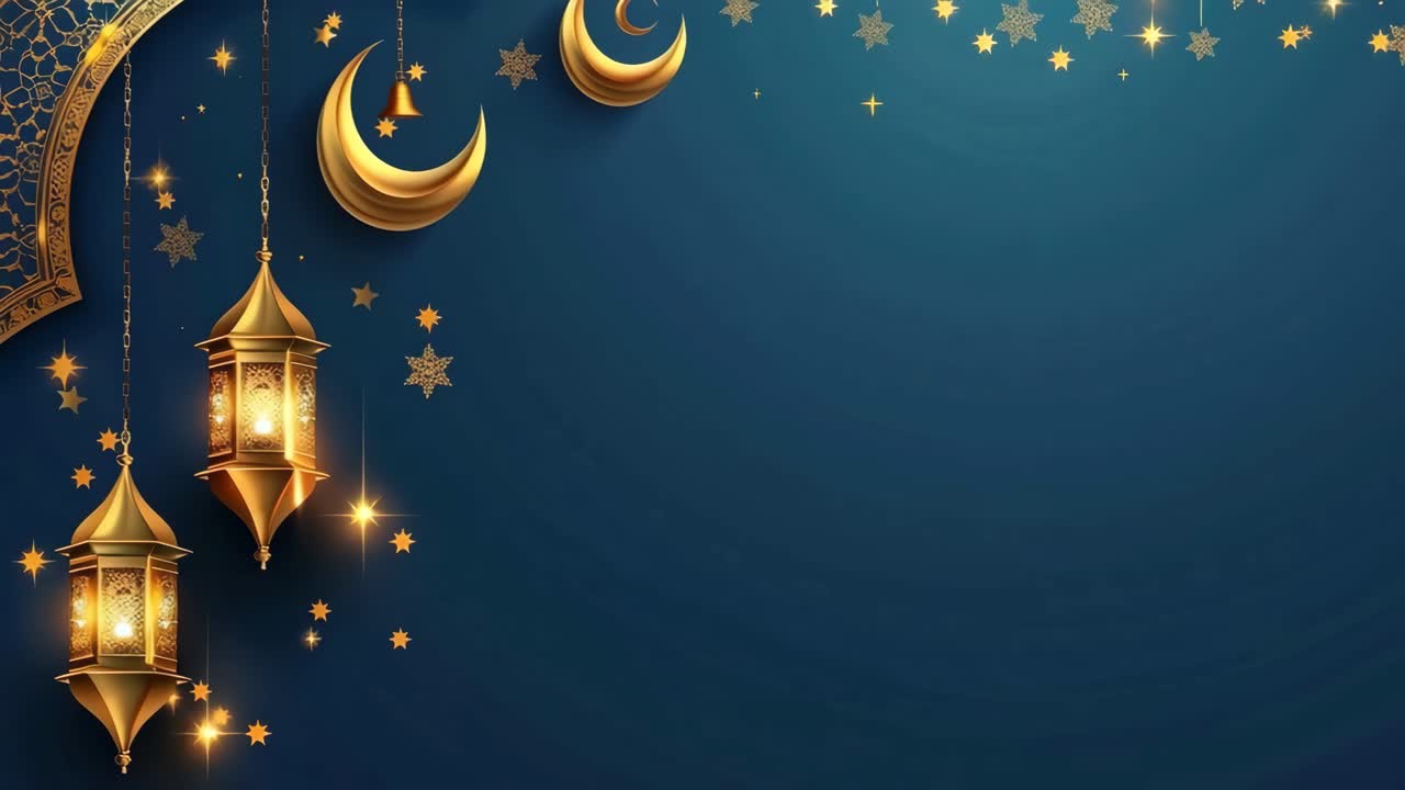 Sfondo Ramadan Kareem con lanterne dorate e lune crescenti