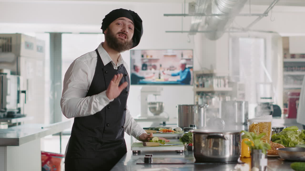 POV of professional chef filming cooking show program