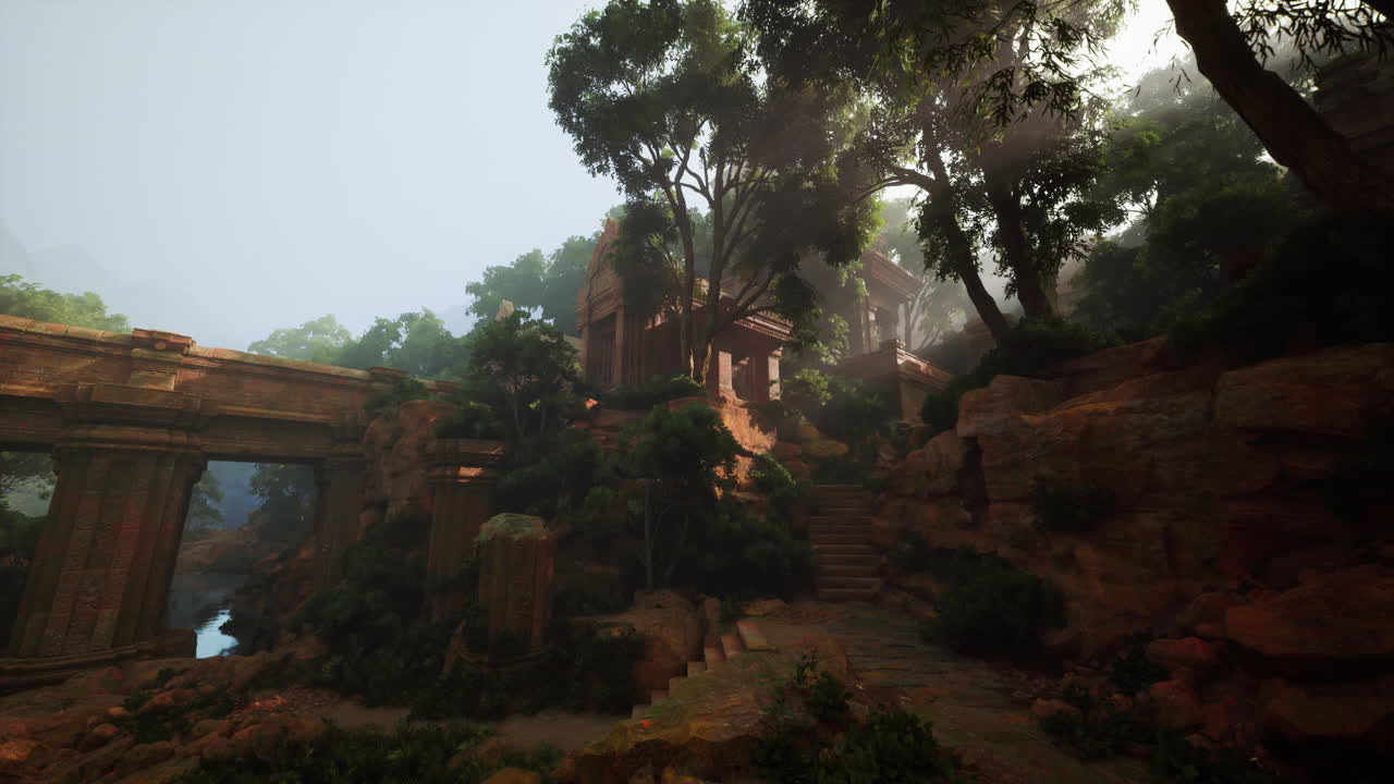 Ancient temple hidden in the lush jungle of thailand during morning light