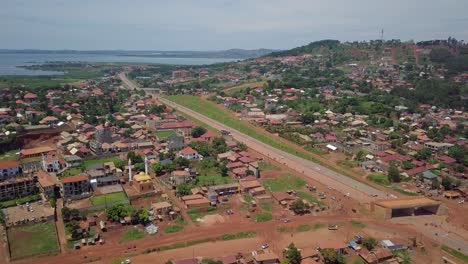 aerial view of the kampala southern bypass highway in the central region of uganda, east africa.