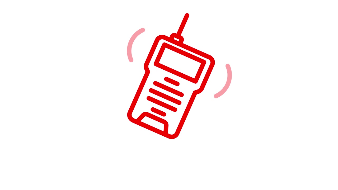 Rødt walkie-talkie-ikon med rystende signalanimation